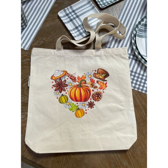Fall Season Pumpkin Leaves Canva Tote Bag Organic Cotton - Picture 3 of 3